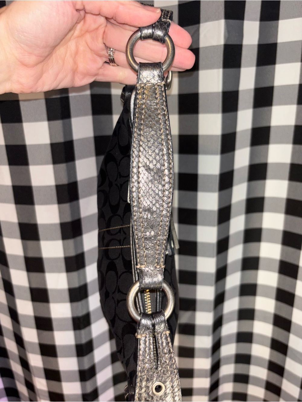Coach SoHo Lurex Signature Black Hobo Gunmetal Python Embossed Leather 2005 - Picture 4 of 8